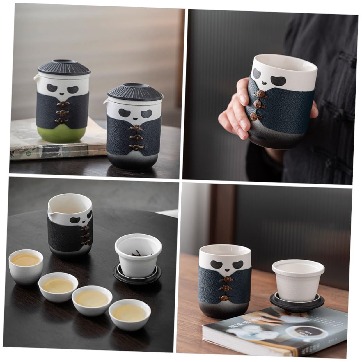 VOSAREA Tasse à Thé Chinoise en Céramique avec Filtre, 1 Pièce | Panda, Usage Bureau et Dégustation Quotidienne, Paroi Intérieure Émaillée Uniforme, Surface Lisse