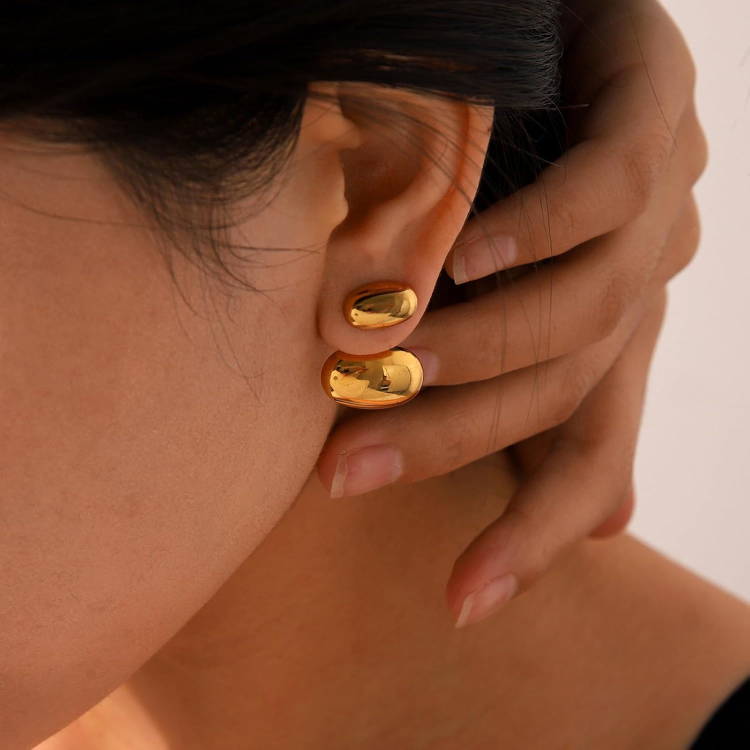 Gold Chunky Dome Stud Earrings for Women, Double Bubble Statement Earrings Polished Bold Minimalist Stainless Steel Everyday Trendy Jewelry Gift