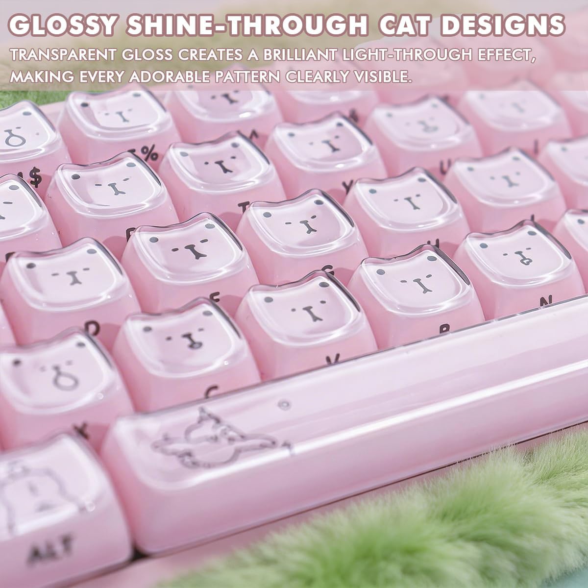 Tsungup Cute Cat Keycaps Set,Crystal Jelly Mao Profile 119 Keys Pink Keycaps Capybara Custom Key caps Keyboard Keycap for 60%,65%,75%,100% Mechanical