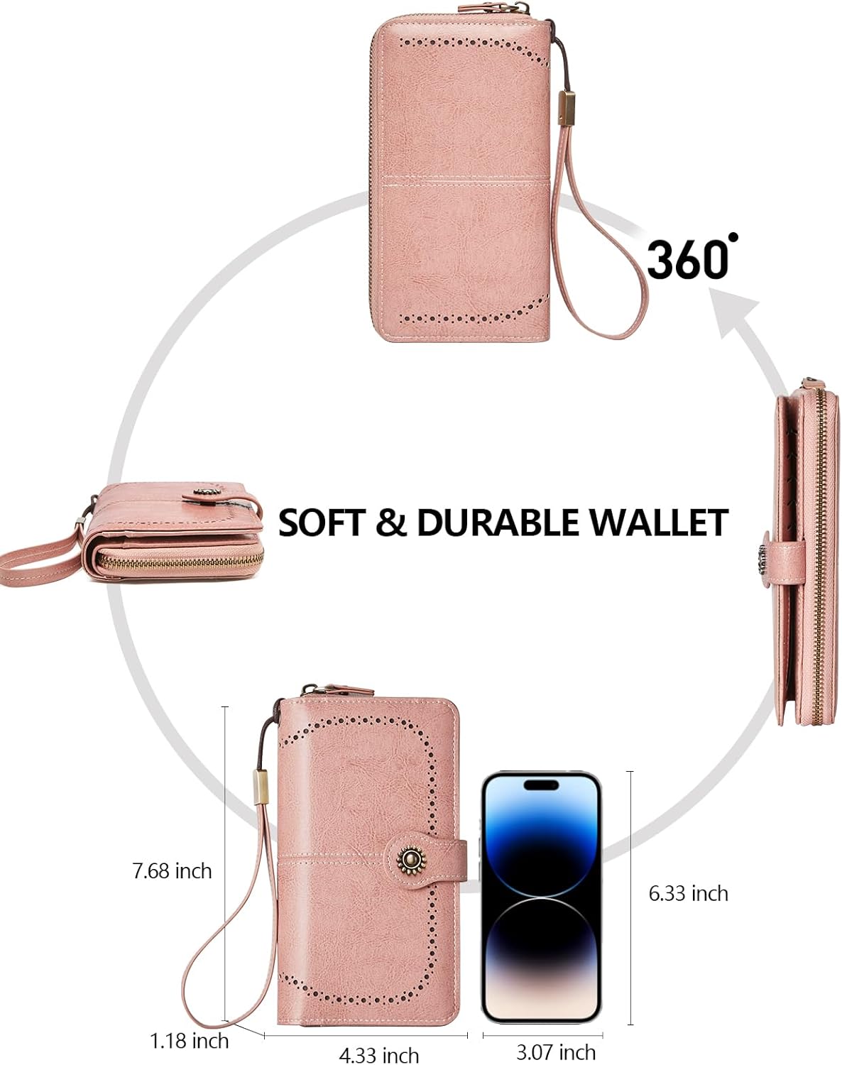 Wallet for Women RFID Blocking Leather Large Capacity Card Holder Ladies Phone Clutch Travel Long Purse Wristlet | RFID Blocking, Leather, Large Capacity, Ladies, Travel - Image 4