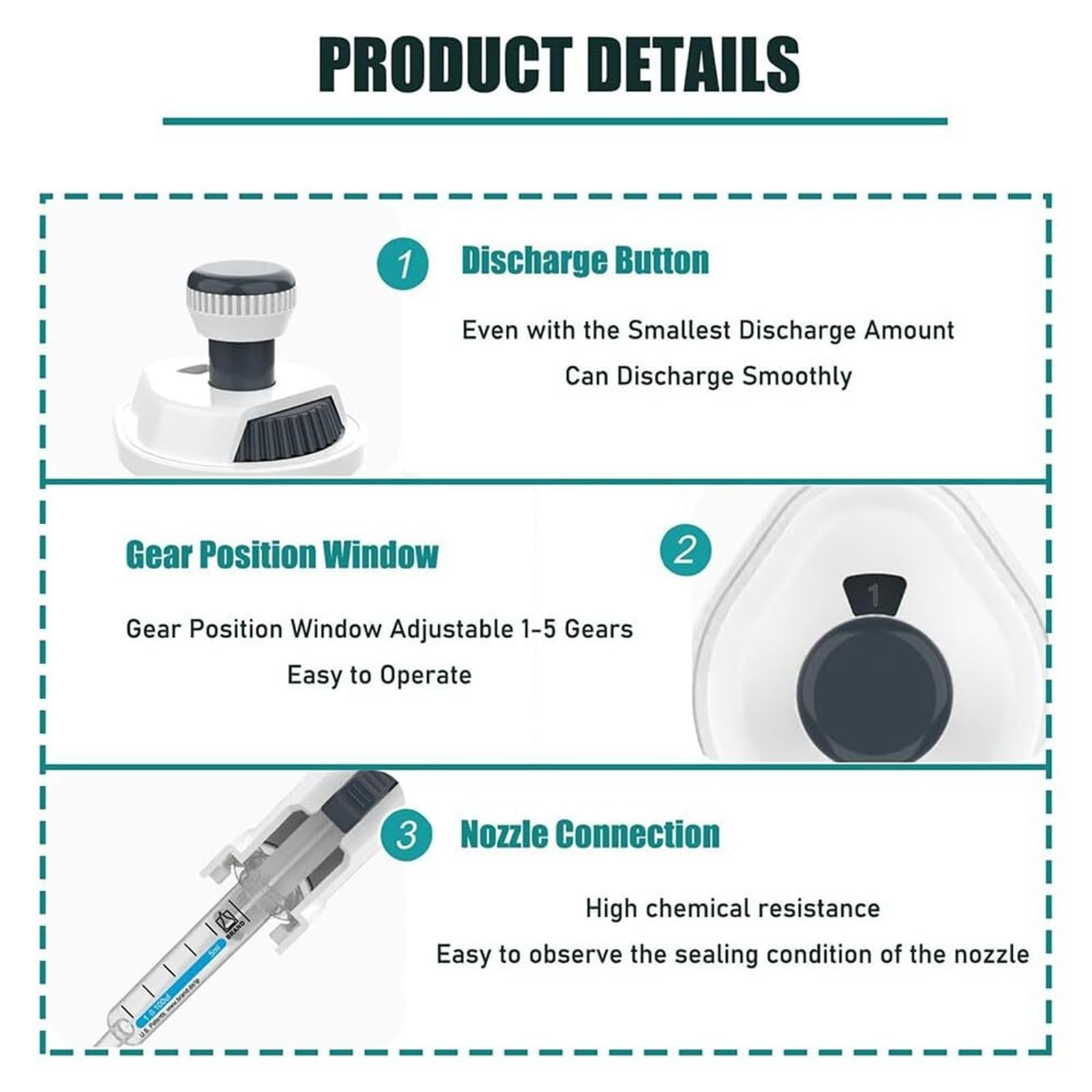 Eink-Pipetten, verstellbare Mikropipette mit variablem Volumen, hochgenaue Pipette, 0,5 ml - 50 ml, kontinuierliche Pipetten, 5 Gänge, Schrittpipette, Labor-Mikropipette, für Chemie, Industrie