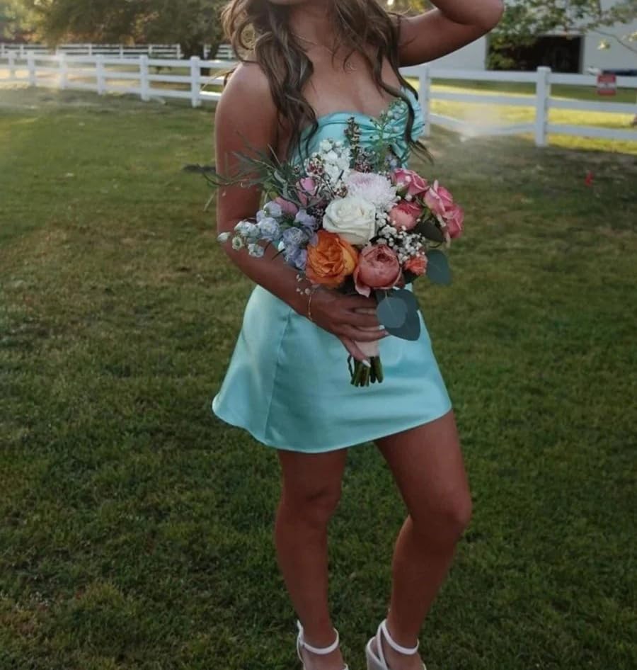 Satin Strapless Homecoming Dresses for Teens 2025 Backless Lace up Mini Prom Dress A Line Short Cocktail Party Dresses3