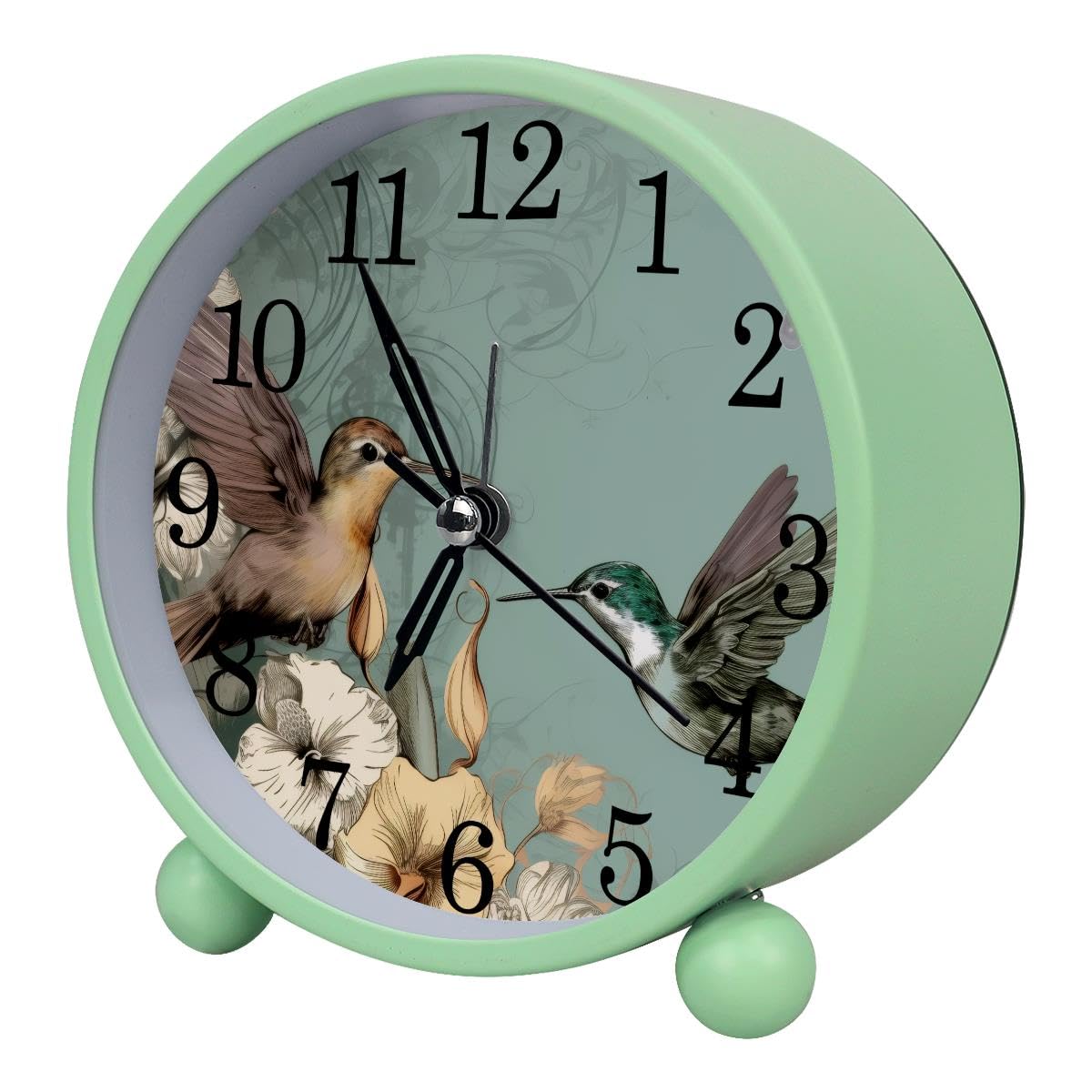 Luoweisi Alarm Clock Flowers Hummingbirds Vintage, Silent Non-Ticking with Night Light