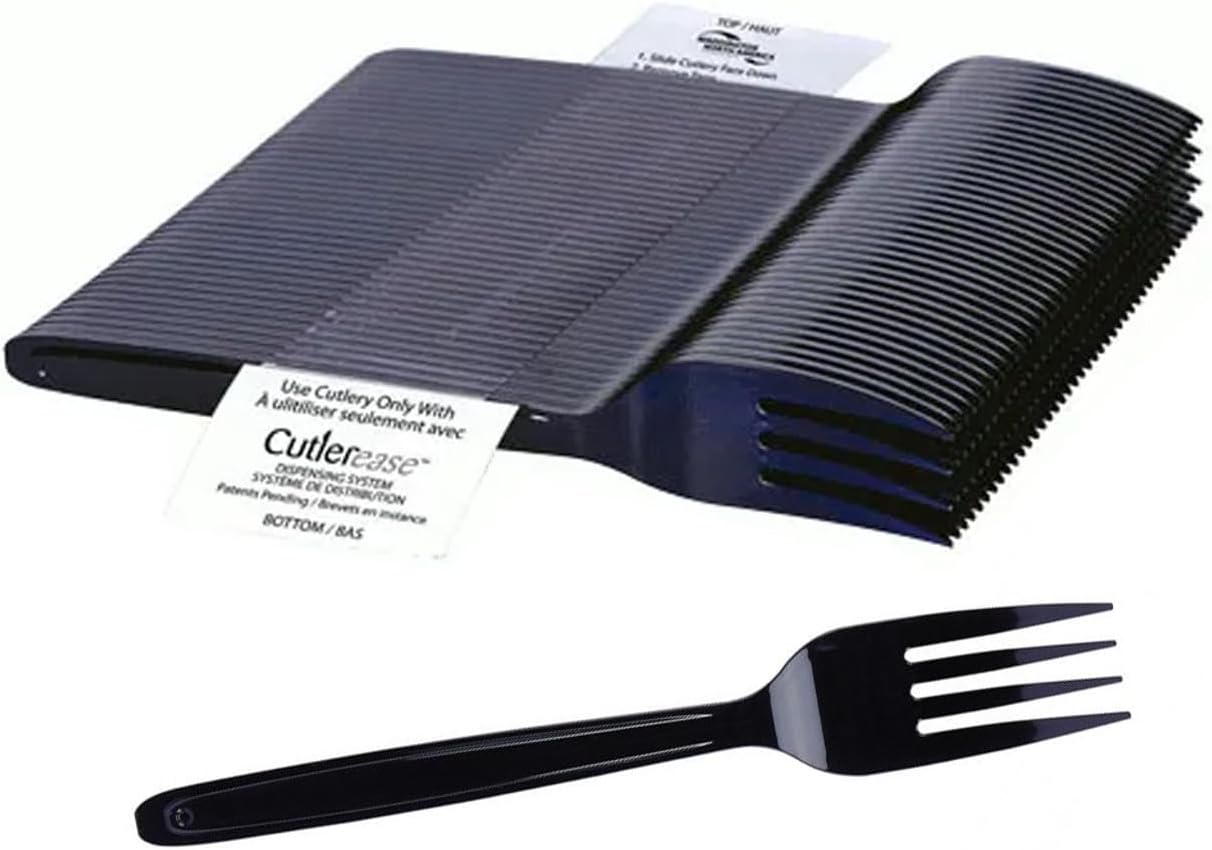 WNA Cutlerease Black Plastic Fork Refill, Bulk Pack of 960 Forks, For Use With Cutlerease Dispensing System, Polystyrene Disposable Cutlery, Made in the USA