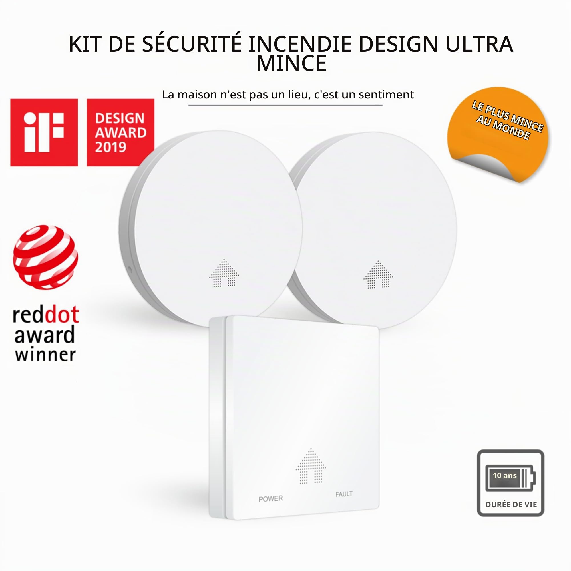 ELRO FF4610 Design-Brandschutz-Kit - 2X Ultraflacher Rauchmelder & Ultraflacher Kohlenmonoxid-Melder mit 10-Jahres-Batterie - Entspricht der europäischen Norm EN14604 und EN50291