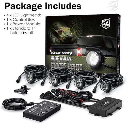 Miniatura 7 de Xprite Kit de Luces Estroboscópicas LED Ocultas Blancas y Rojas, 20 Patrones Intermitentes con Panel de Control, Faros Delanteros, Luces Traseras,