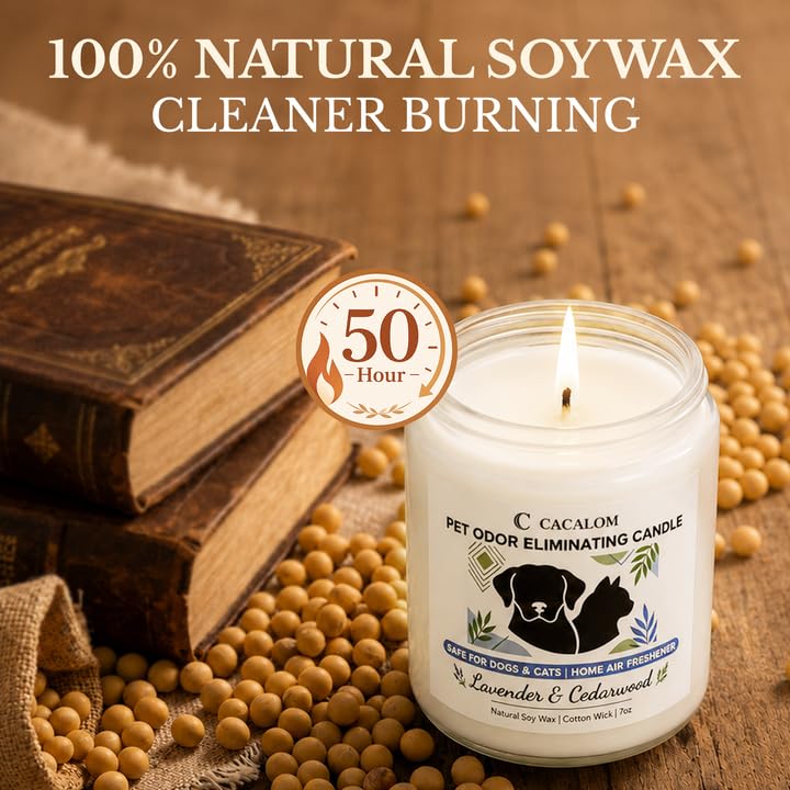 Image of Pet Odor Eliminating Candle, Lavender & Cedarwood, Soy Wax, 7oz | Helps Eliminates 95% Pet Odors, 50Hr Burn, Pet Friendly Candles, Perfect for Living Rooms & Pet Zones, Gift for Pet Owners