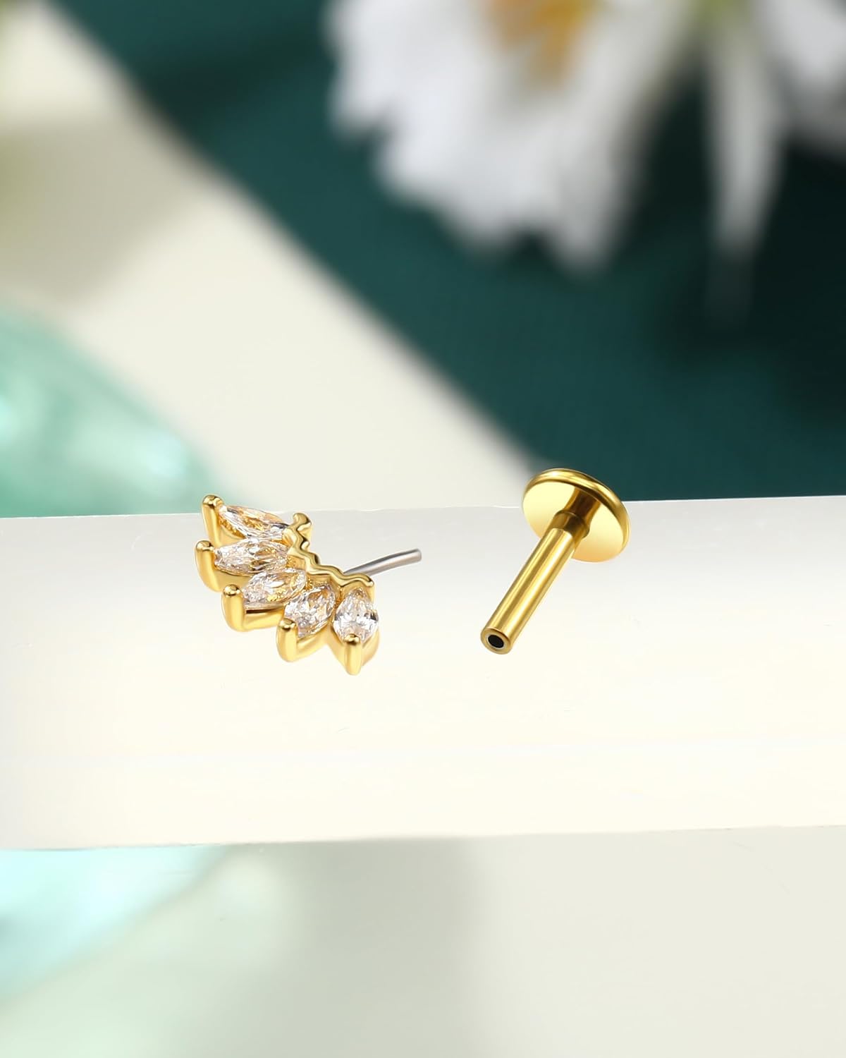 COCHARM Vertical Lotus Helix Piercing Jewelry, 16G Threadless Vertical Helix Earring, 6mm Gold and Silver Top Helix Jewelry for Women