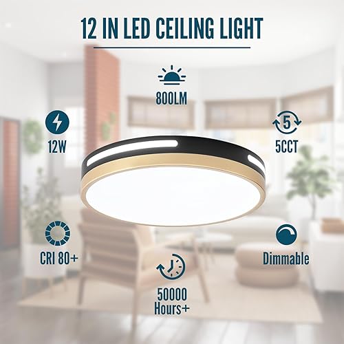 Miniatura 2 de Lámpara LED de montaje en techo dorada, lámpara de techo empotrada de tambor regulable interior, 10 pulgadas, cerca del techo, 3CCT, para cocina,