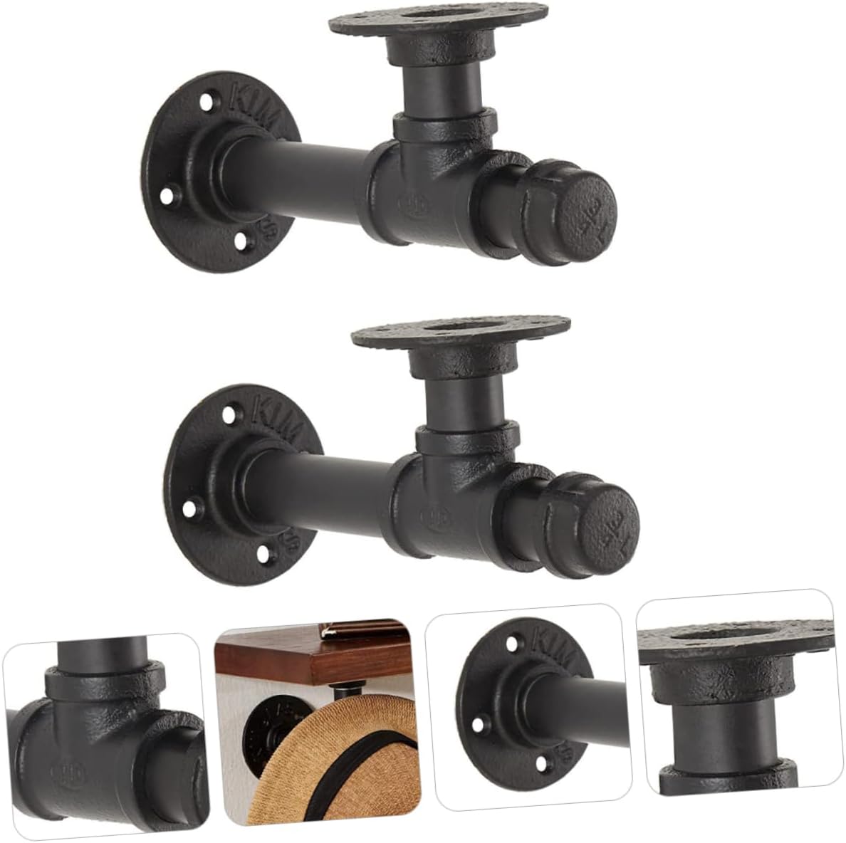 POPETPOP 2Pcs Vintage Wall Mounted Shelving Brackets Industrial Style Pipe Support Brackets for Home Decor Easy to Install Floating Shelf