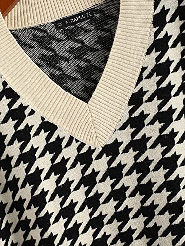 Zaful Women's Pullover Argyle Plaid Sweater Vest Houndstooth Knitted Sleeveless Sweater Preppy Style Vintage Knitwear Top #TOP5