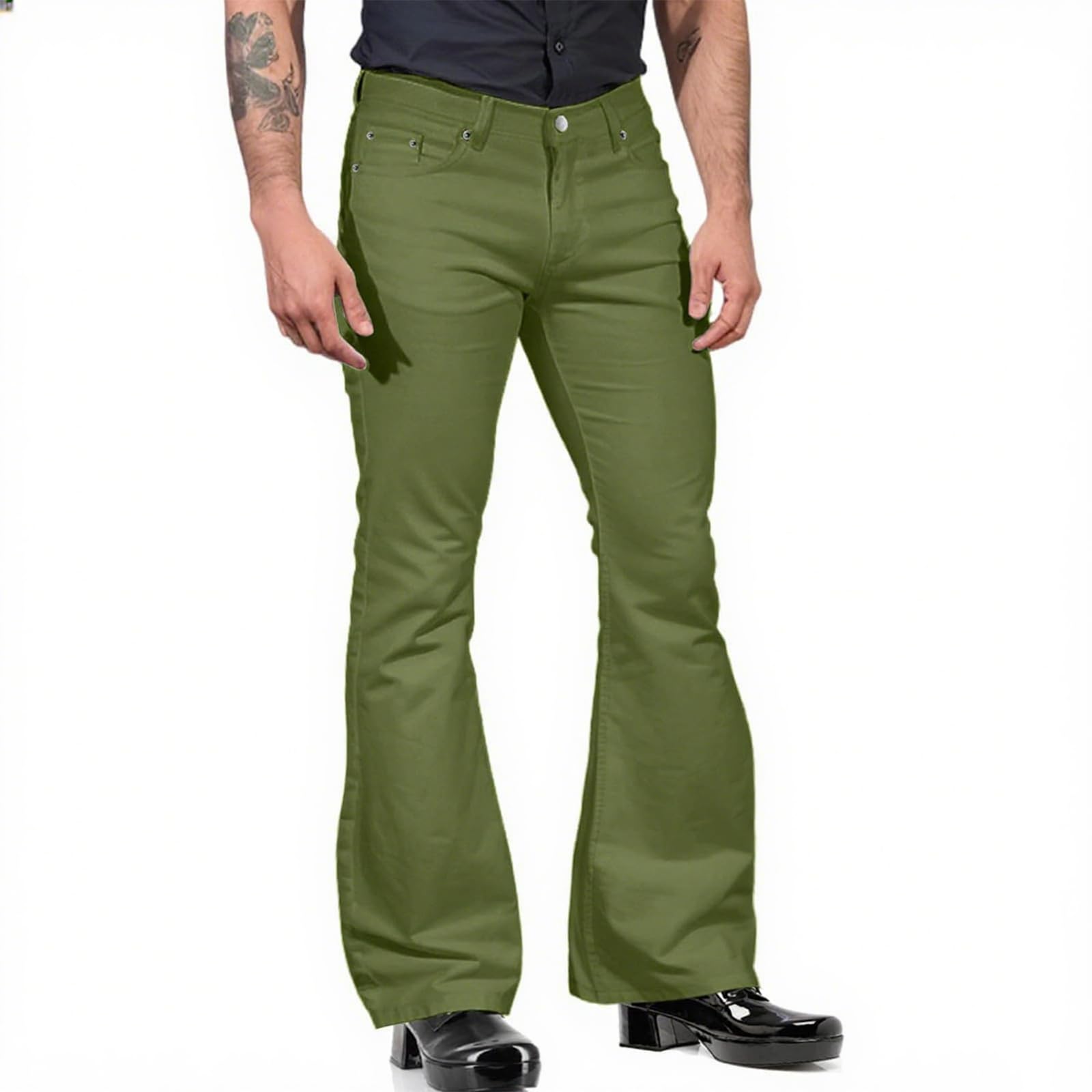 Men Bell Bottom Jean Retro 60s 70s Disco Wide Leg Flared Pants Casual Flares Stretch Denim Pants Vintage