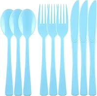 Vista 13 de Kochorie 300 Piezas de Vajilla de Plástico Pastel de Plata, Juego de Cubiertos de Plástico Resistente, Utensilios Desechables Pesados Incluye