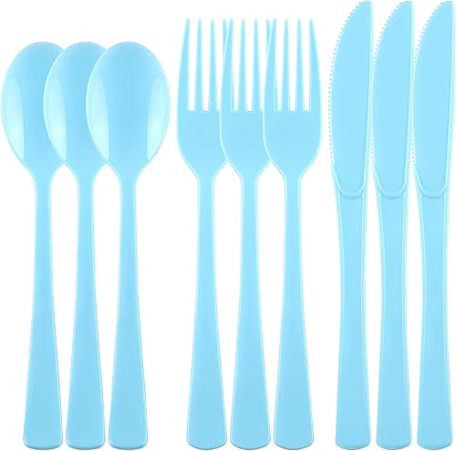 Miniatura 13 de Kochorie 300 Piezas de Vajilla de Plástico Pastel de Plata, Juego de Cubiertos de Plástico Resistente, Utensilios Desechables Pesados Incluye