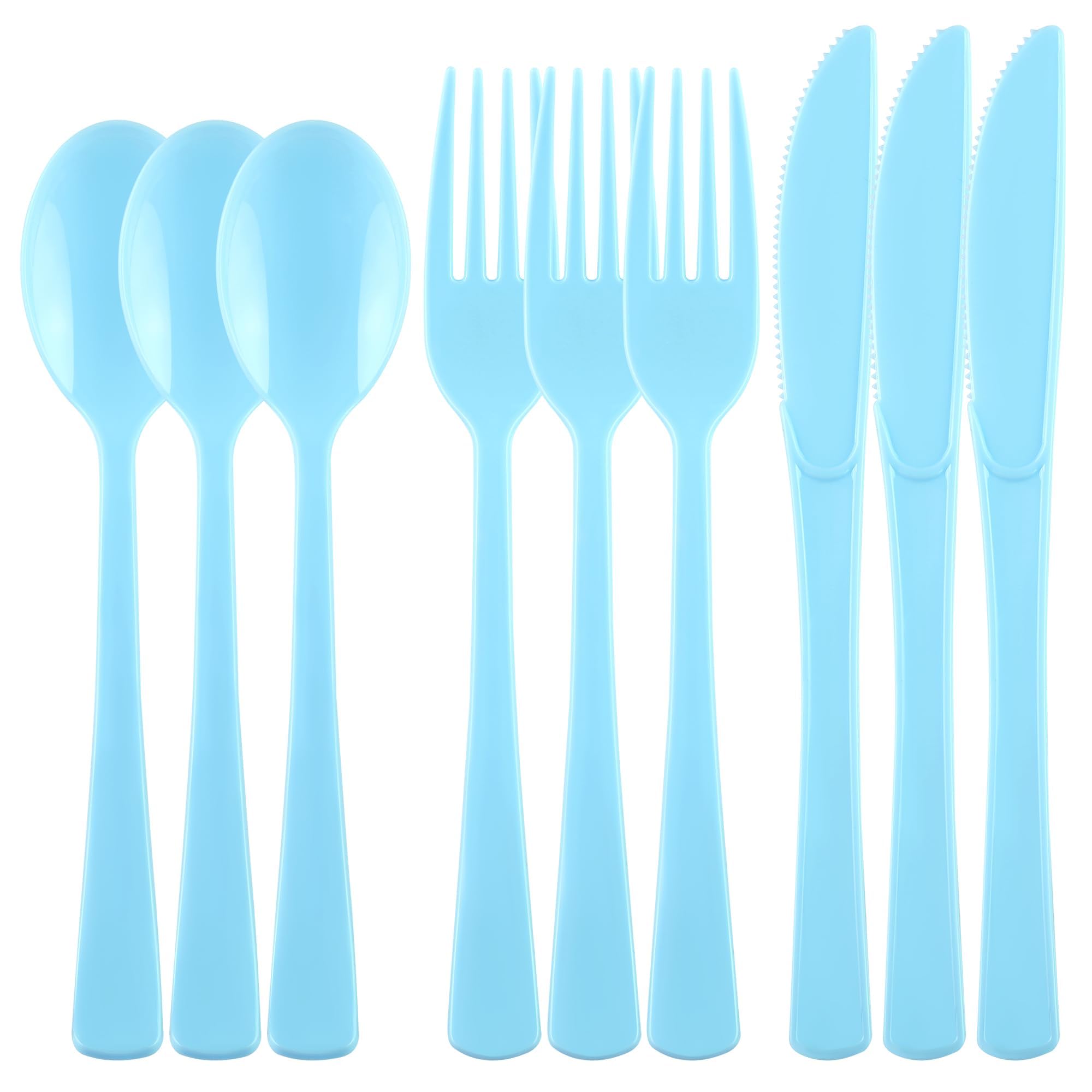 Kochorie 300 Pcs Light Blue Plastic Silverware, Disposable Plastic Utensils