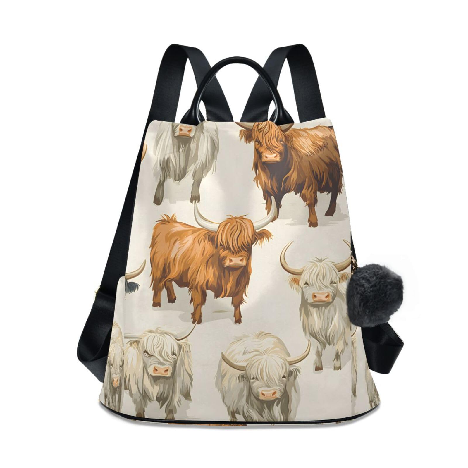 Highland Cows Print Backpack for Women Anti Theft Large Fashion Travel Shoulder Bag Purse Rucksack Lightweight