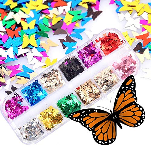 Paillettes d'art 12 Couleurs Papillon de Forme de Papillon Ongles 3D Paillettes Paillettes Paillettes Ongles décorations décorations de manucure DIY décor 3.5x3mm