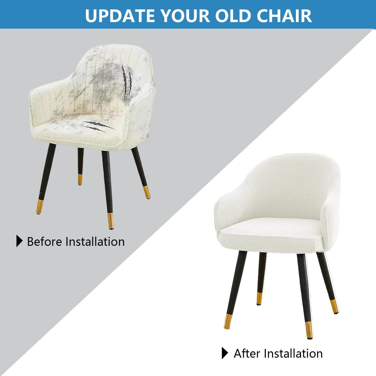 Coprisedia con schienale curvo, per sala da pranzo, girevole, lavabile, per sedia da ufficio, soggiorno, colore: bianco, set di 6