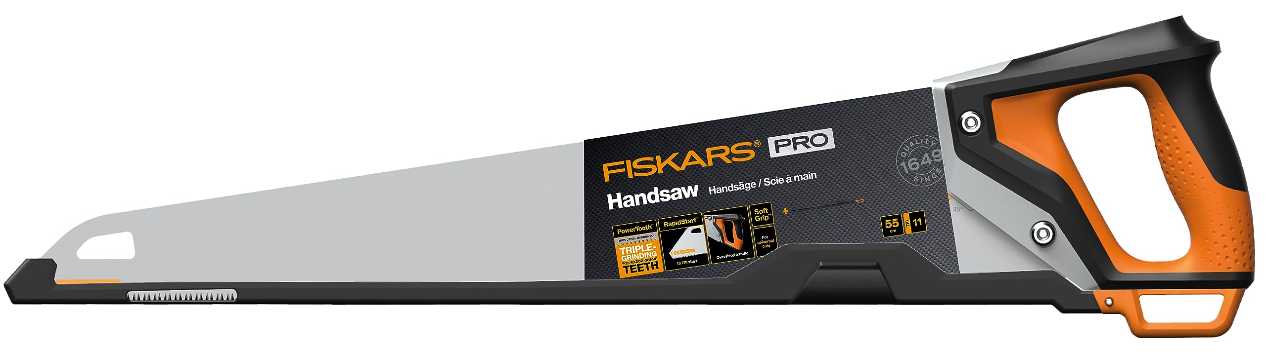 Fiskars Pro Sierra manual para madera blanda, Longitud de la hoja de sierra: 55 cm, 11 TPI, Negro/naranja, PowerTooth, 1062918
