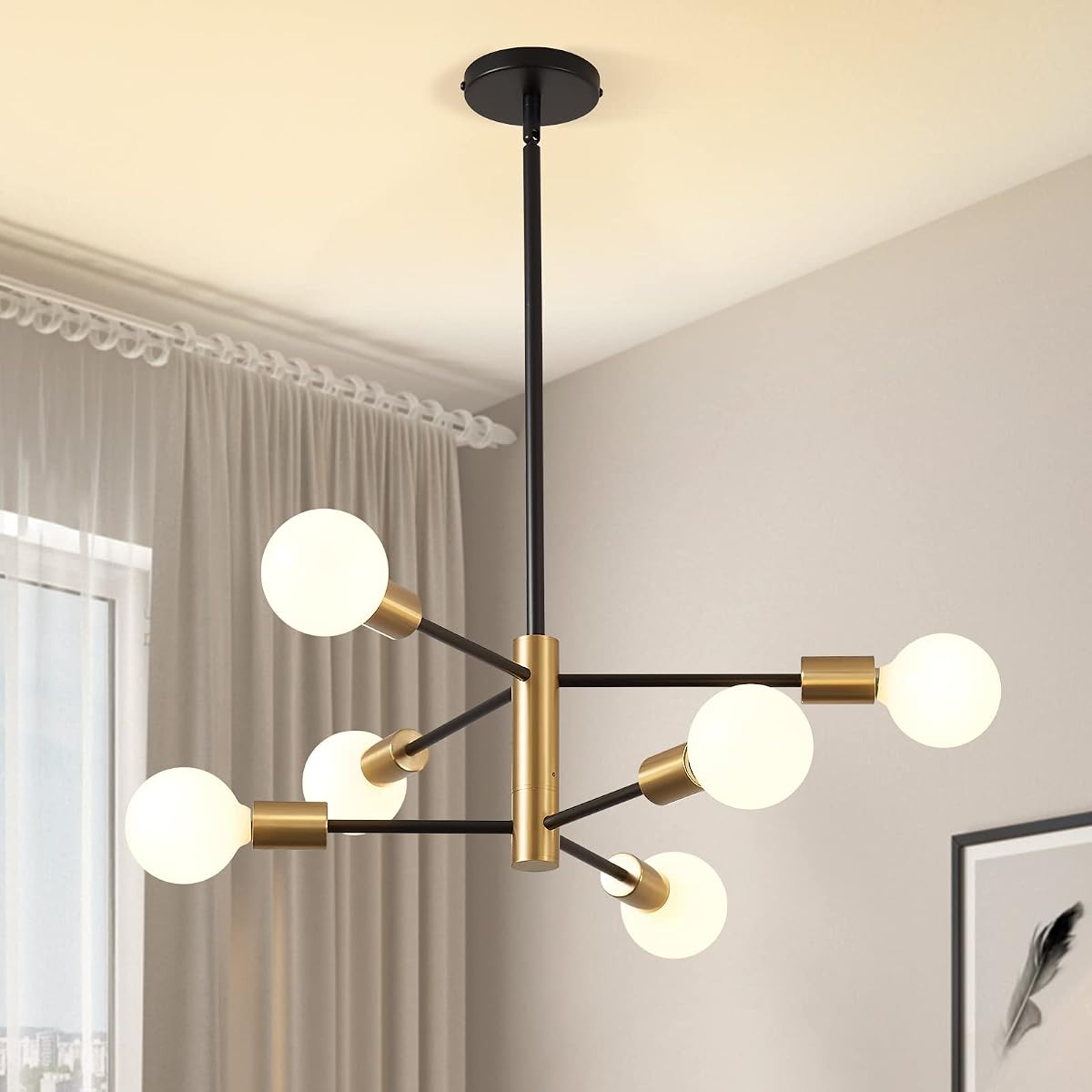Kaisite Modern Sputnik Chandelier - 6 Light Chandelier With Height Adjustment,