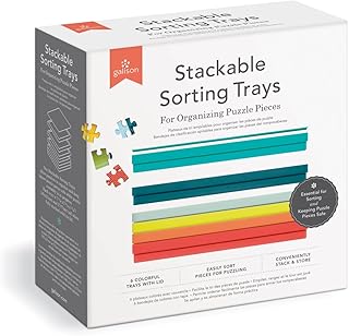 Puzzle Sorting Tray Set from Galison - Includes 6 Multi-Colored Stackable Sorting Trays (7.7" x 7.7" x 0.8") and Lid, Holds 230 Puzzle Pieces Per Tray, Made by Us, with Our Puzzle Fans!