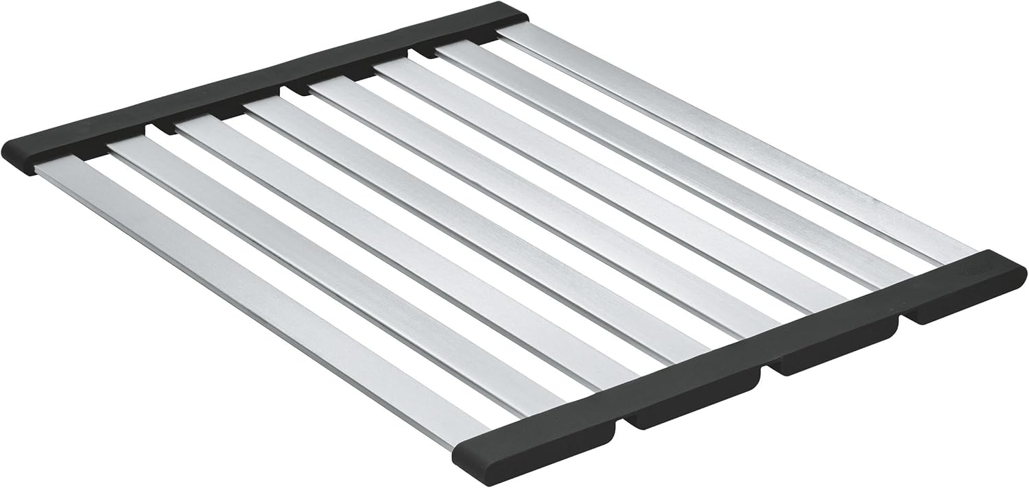 GROHE Foldable Big Dish Rack, Over Kitchen Sink Dish Drainer, 450 x 348 mm, Stainless Steel, Dishwasher Safe, Supersteel, 40856SD0