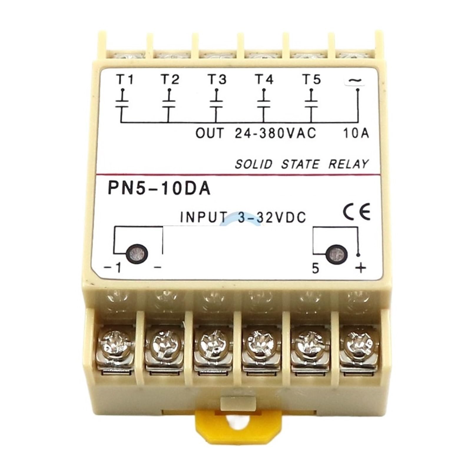 Relais statique monophasé PN5-10DA SSR évite l'usure mécanique commande 5 voies 3-32VDC