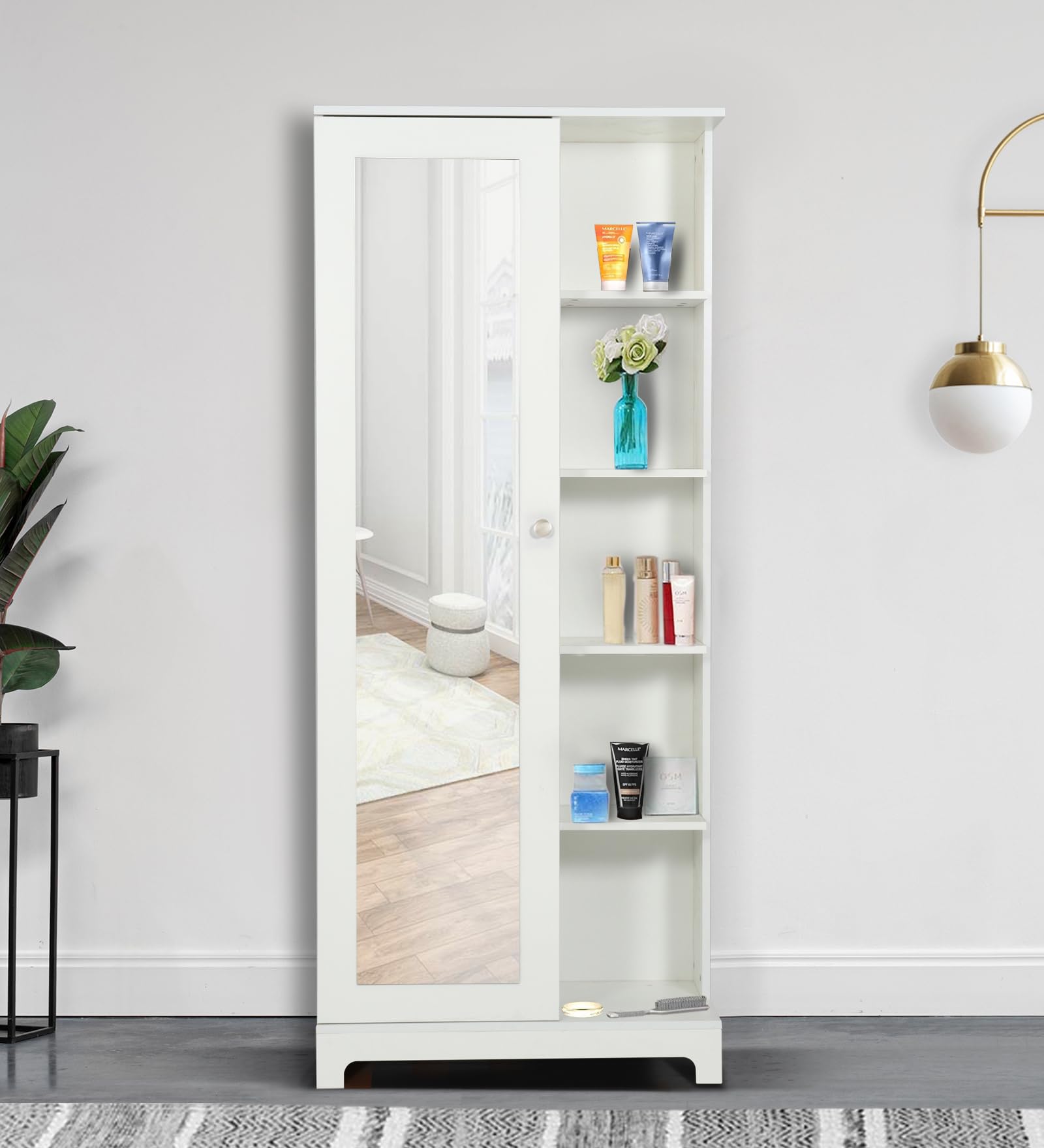 Witty Wud | Destiny | Engineered Wood Dressing Table with Shelf and Storage 1 Door with Mirror & Locker in White Colour | 1 Year Warranty-image-4