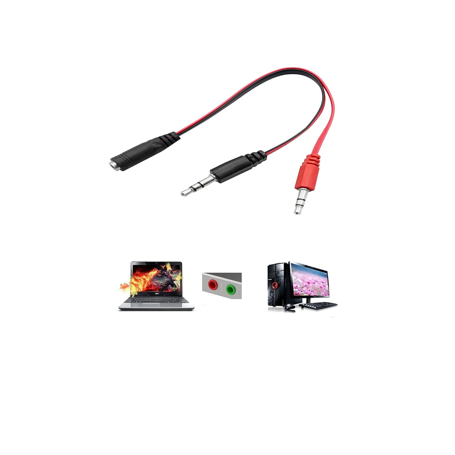 QIANRENON Headphone Splitter for Computer 3.5mm Female to 2 Dual 3.5mm