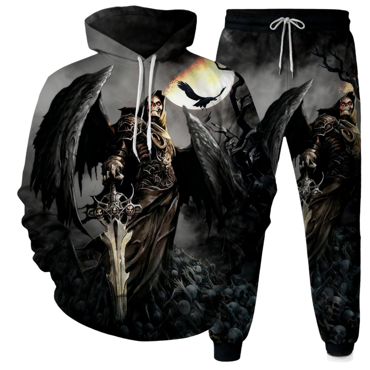 Męska bluza szkielet demon 3D druk cyfrowy pary dwuczęściowy zestaw z kapturem (4XL/B-6)