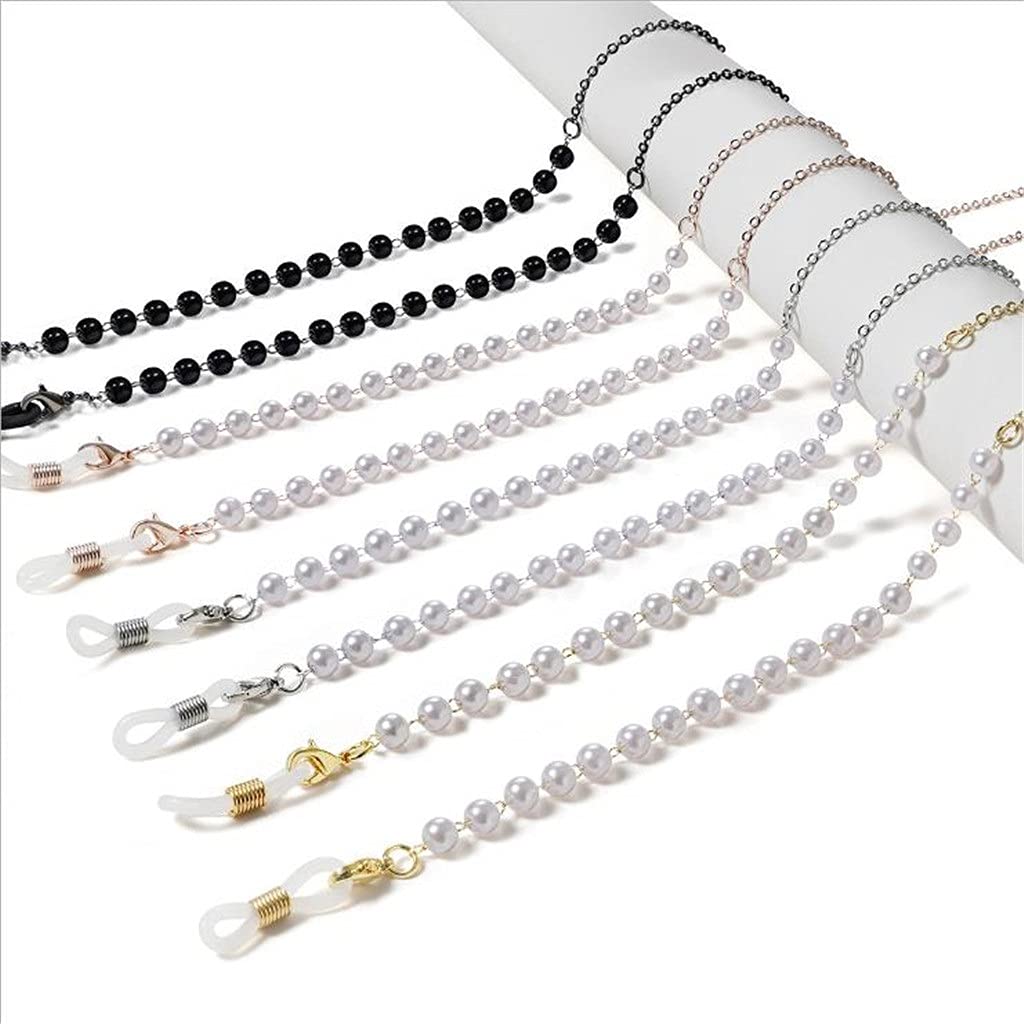 Schwarze Perlen-Brillenband-Lesebrillen-Hängekette Sonnenbrillen-Brillenhalter-Halsschnur-Brillenschlupf-Metallkette (Color : A, Size : Length-70CM) (C Length)