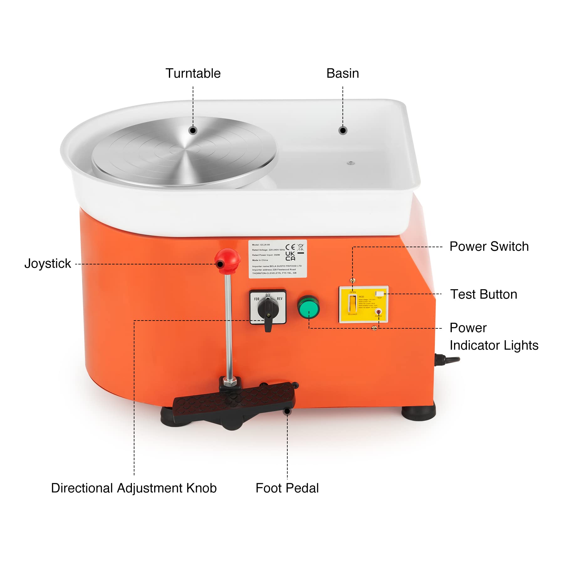 CREWORKS Torno de Alfarero 25cm Rueda de Cerámica con Mango Manual y Pedal de Pie 350W Máquina de Rueda de Cerámica Eléctrica Motorizada 300RPM Torno Alfareria Electrico para DIY Artesanía