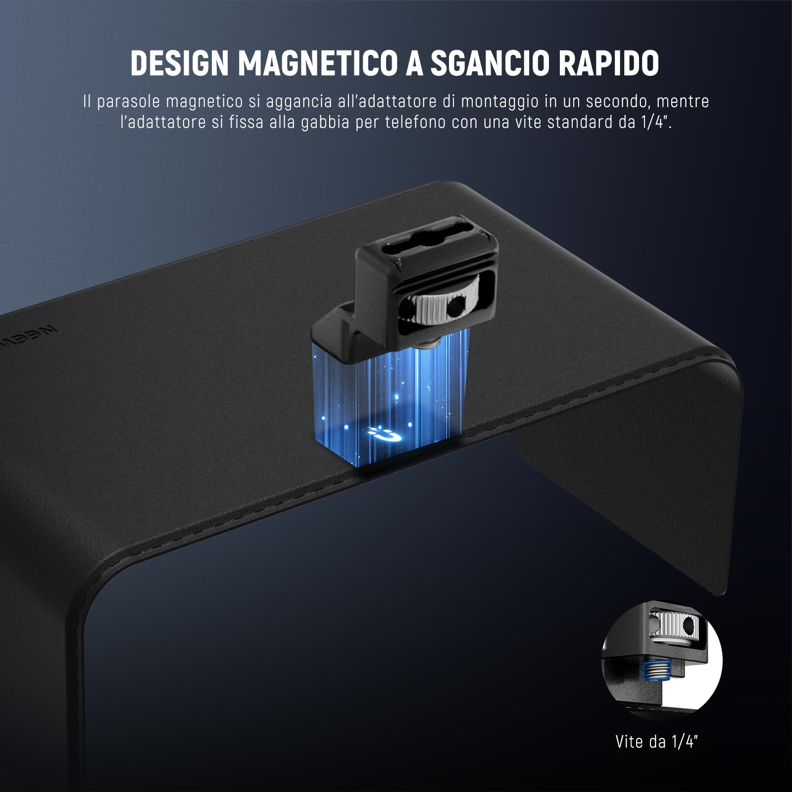 NEEWER Parasole Compatibile con iPhone 16 Pro Max Phone Cage (PA074) Solo, Paraluce Magnetico a Sgancio Rapido Antiriflesso Visiera Riflettente per Vlogging all'Aperto Fotografia Mobile, PA094