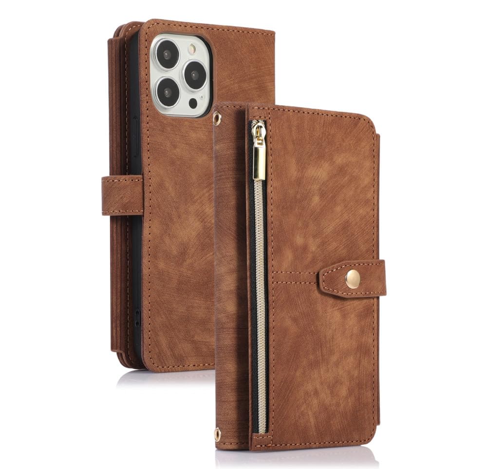 Funda para teléfono Tipo Billetera con Cremallera Cruzada para iPhone 14 13 12 11 Pro MAX Mini X XS X 8 7 Plus SE 2 3 Funda de Cuero con cordón para Tarjetero, marrón, para iPhone X