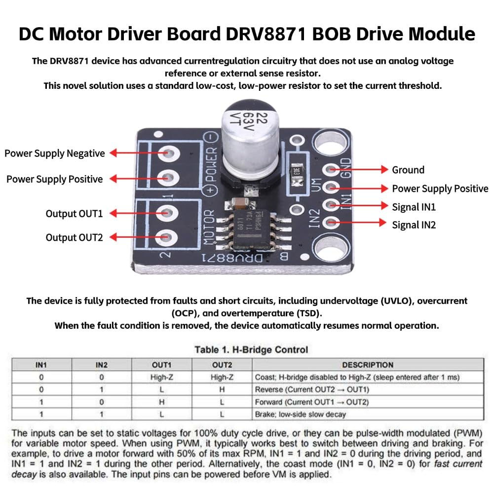 Moduł Napędowy, Płyta Napędowa Silnika Prądu Stałego, moduł Napędowy DRV8871 BOB, Port Sterowania 3.6A Pwm do Drukarki Elektryczne Przemysłowe, Komputery Jednopłytkowe