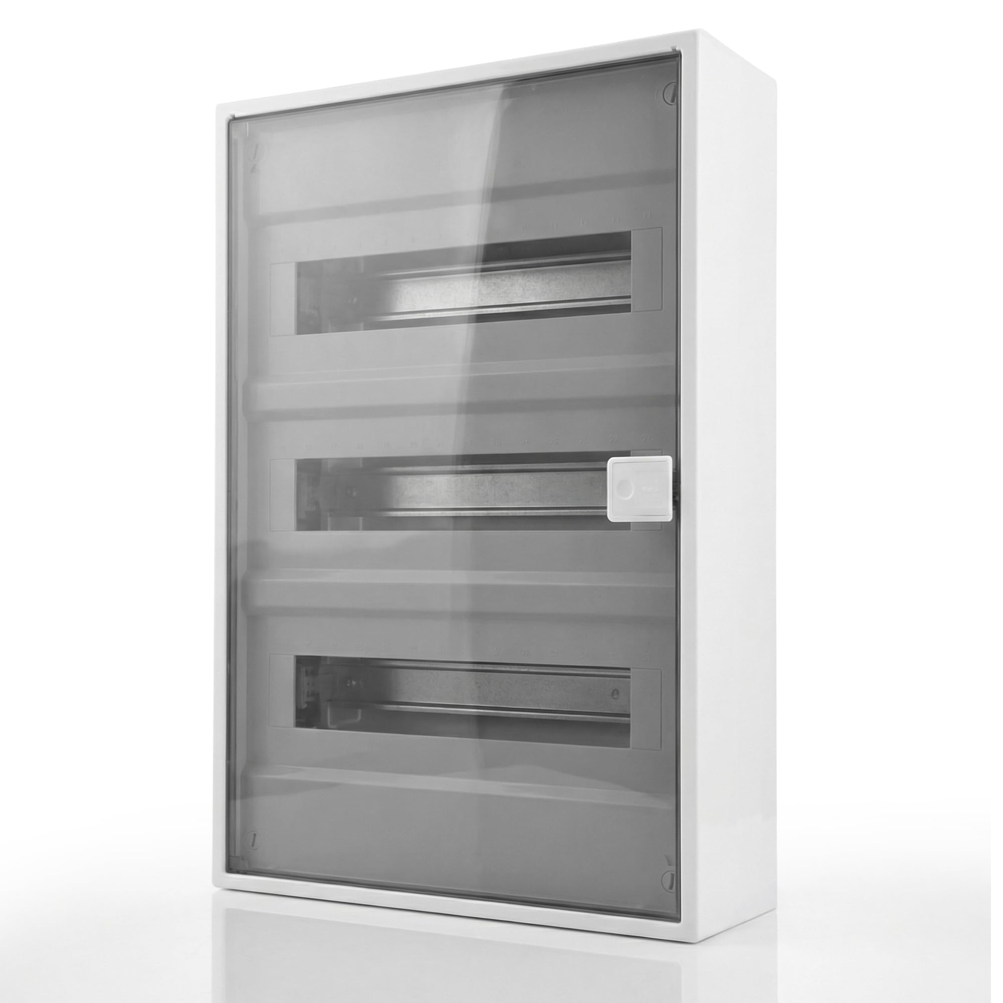 Intratec ALPHA Centralino elettrico da parete 3 file – Quadro di distribuzione per 36 moduli con porta trasparente – Contenitore su guida DIN per casa e uso professionale – 498 x 310 x 96 mm