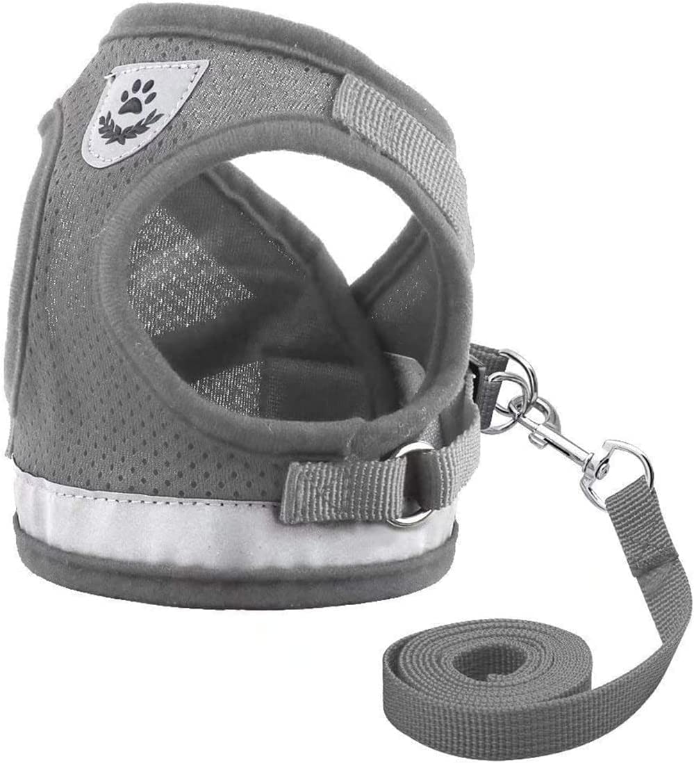ANDAFEICTCat Harness And Leash Set For Puppies Cats Kitty Escape Proof Pet Vest Harnesses For Small Animals Rabbitmo use cats Under Cat Harness,(Grey) -M