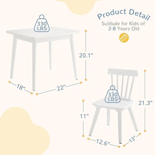 Miniatura 7 de Curipeer Windsor Kids Table and 2 Chair Set, Rubberwood Toddler Table and Chair Set for Art, Play, Craft, Activity, with Non-Slip Legs Round Edge