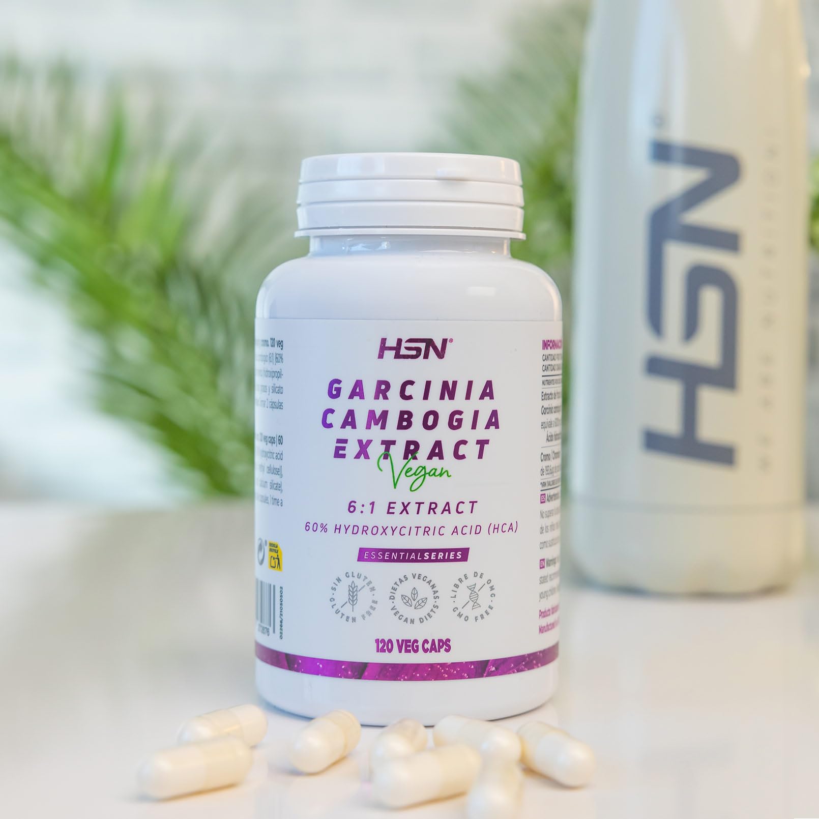 HSN Garcinia Cambogia 6000mg (60% HCA Ácido Hidroxicítrico) equivalencia fruto por dosis diaria | 120 Capsulas Vegetales | Extracto 6x Veces Más Concentrado | No-GMO, Vegano, Sin Gluten