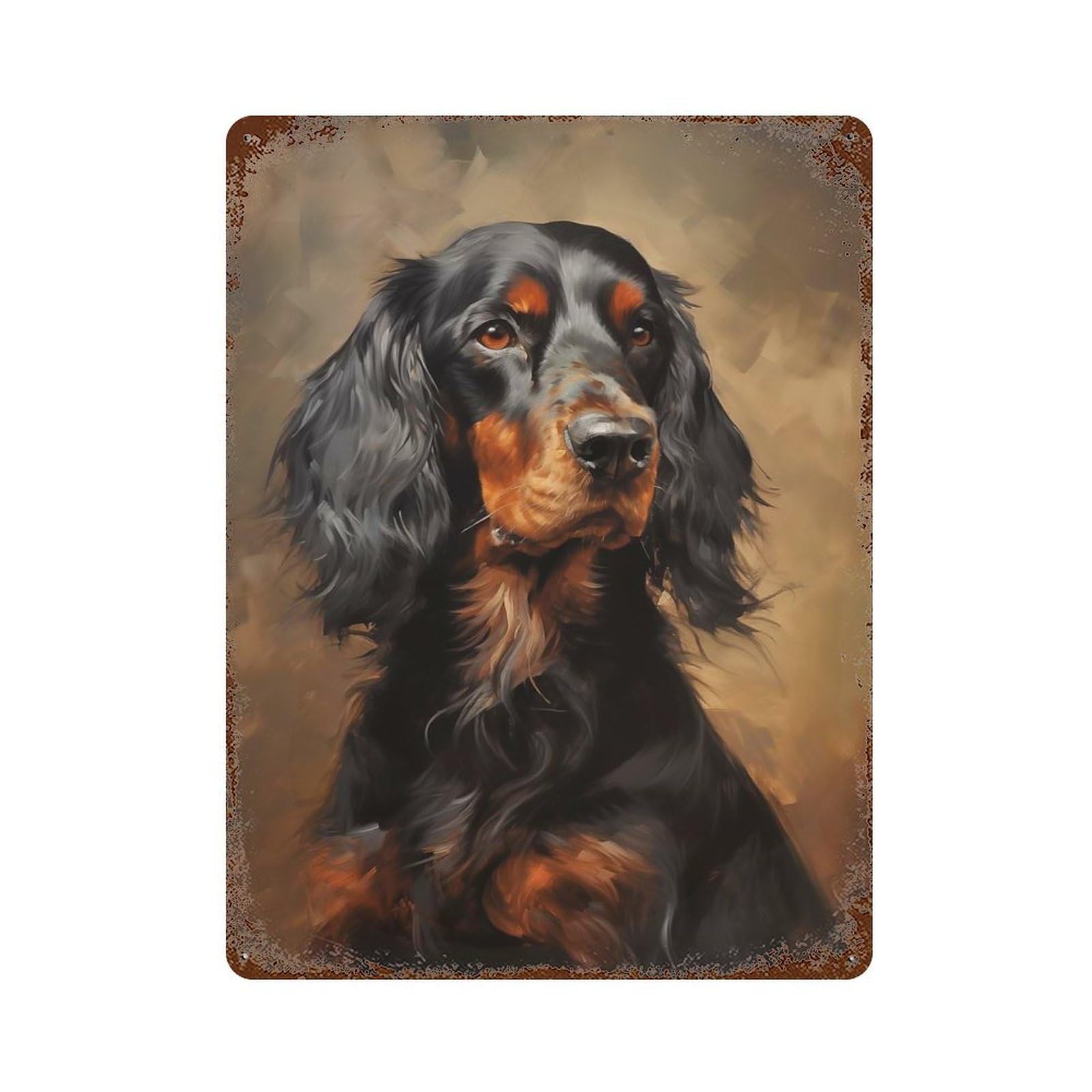 Rust Effect Gordon Setter Aged Metal Wall Plaque 15.7"x11.8", Shabby Chic Decor for Basement, Hobby Room And Garage Decor