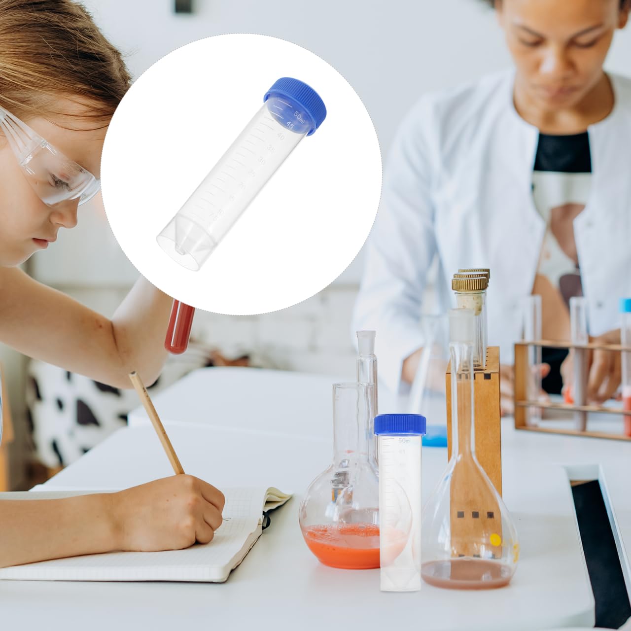Ciieeo 50 Tubos de Centrífuga de 50Ml con Base Plana y Tapones de Plástico con Rosca, Portátiles y Compactos para Laboratorio Científico