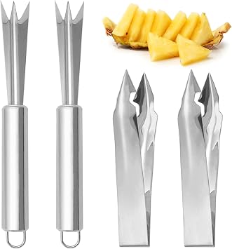 4PCS Pineapple Eye Peeler Remover Tool, Stainless Steel Pineapple Eye Clip and V Shape Pineapple Eye Cutter, for Home Kitchen Fruit Store Supermarket, Silver, 4.72 inch, 7.87 inch