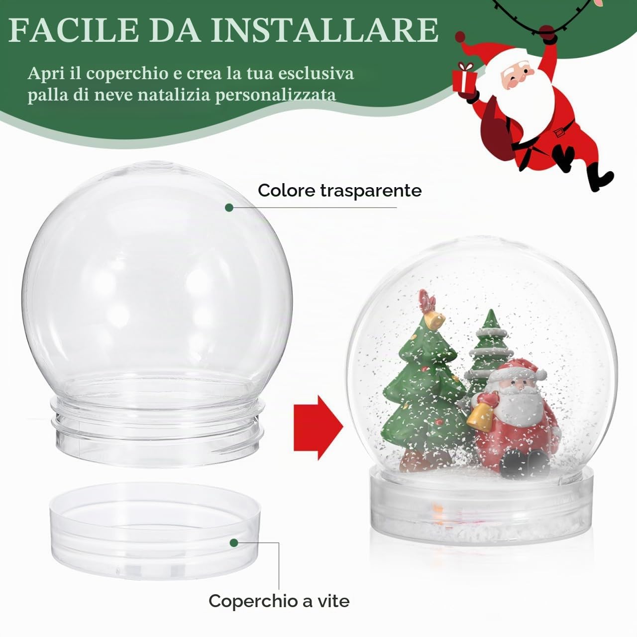 YARNOW 10 Pezzi Palla Di Neve Fai Da Te, Palline di Natale Riempibili con Tappo a Vite per Creare Scene Invernali - Globo di Neve Vuoto per Decorazioni Natalizie, Albero e Casa