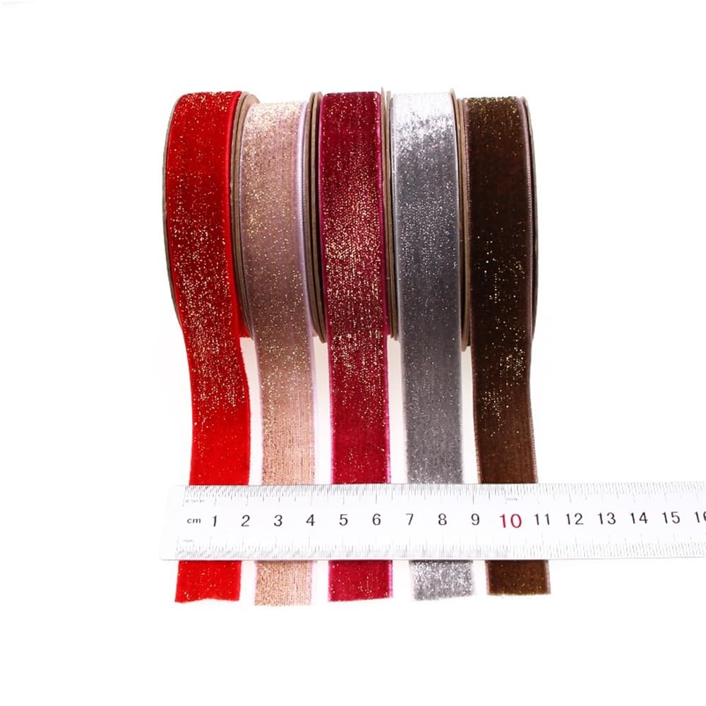 Aksamitna wstążka, Rolka wstążki aksamitnej Shimmer Single Face, 5Mx20MM, wstążka aksamitna ze złotego drutu, wstążka dekoracyjna do pakowania kawy w kolorze czerwonym i szarym(Grijs)