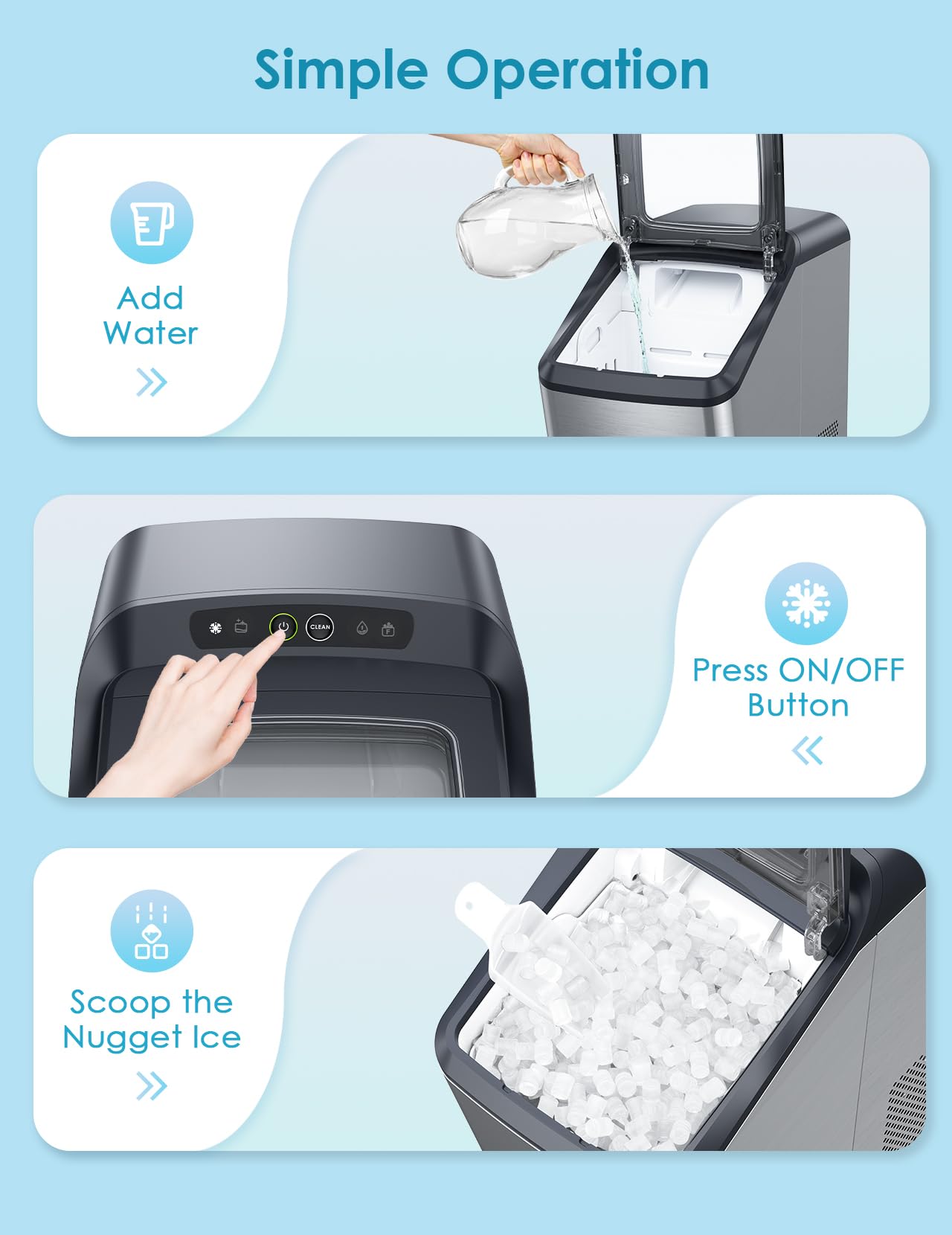 Oraimo Nugget Ice Maker, Ice Makers Countertop, 26 Lbs/Day Tooth ...