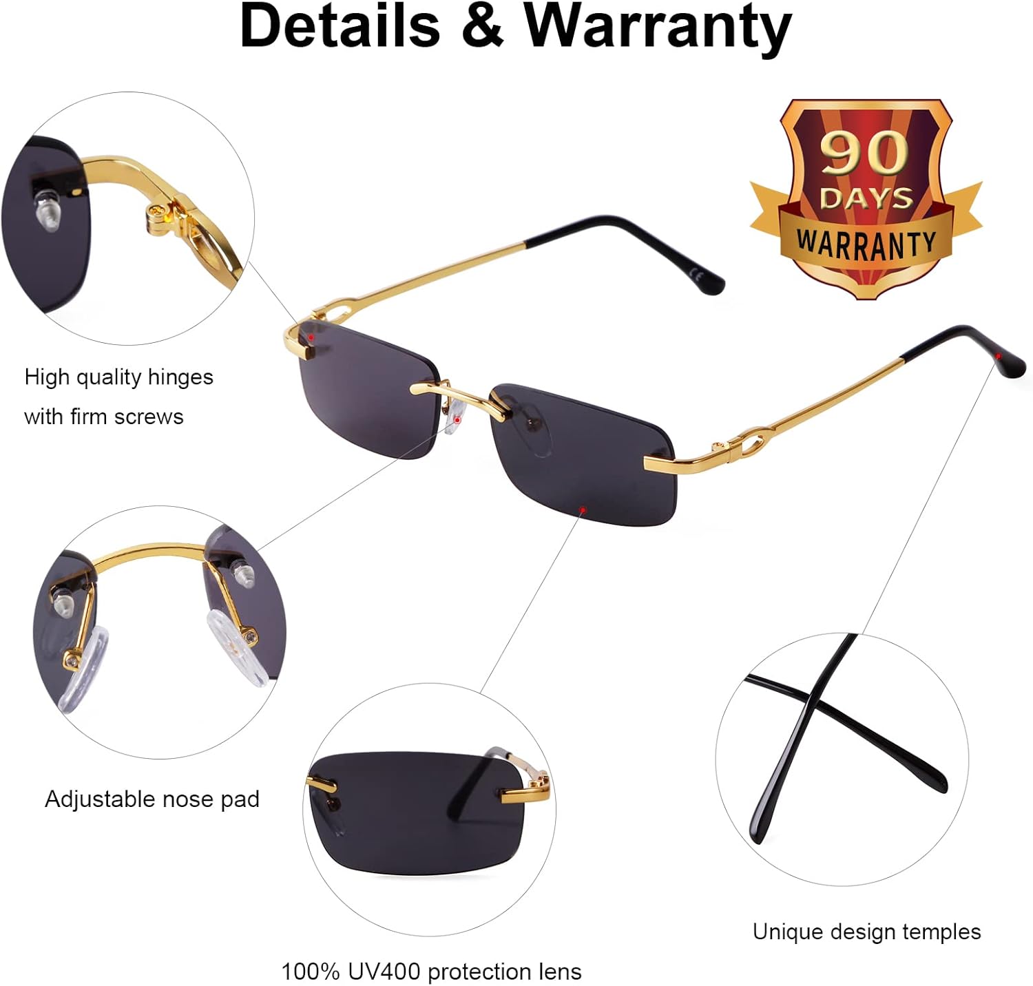 JUDOO Retro Rimless Rectangle Sunglasses for Men Women Trendy Frameless Tinted Lens Eyewear - Image 8