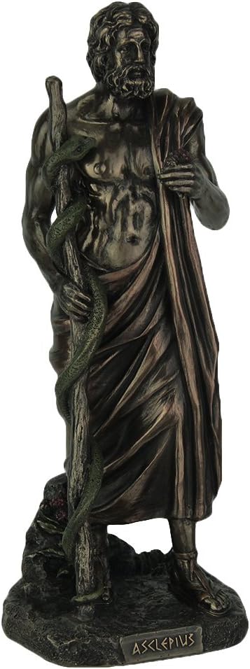 Asclepius Greek God Of Medicine Holding Asklepios Statue