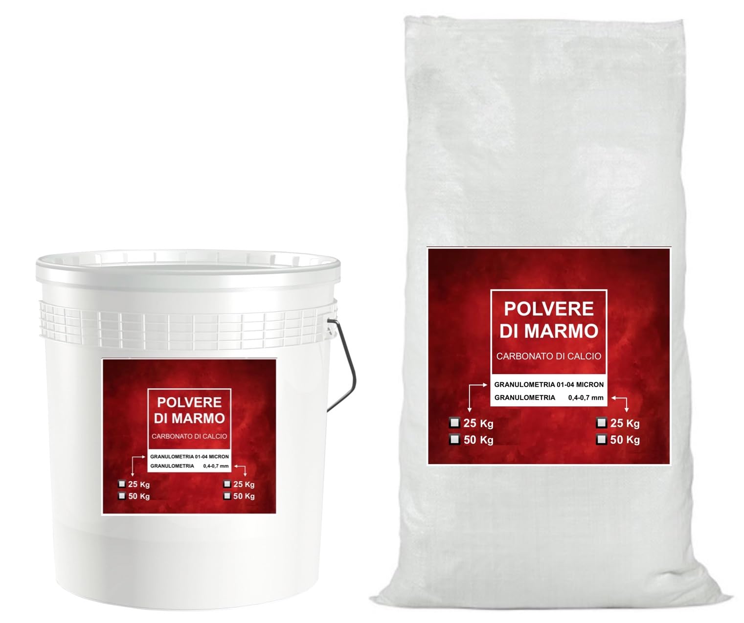 SABBIA POLVERE MARMO CARBONATO DI CALCIO PURO - conf DA 8/25 KG SACCO DA 50 KG (Granulometria fine 100-400 micron, 25 Kg VASO)