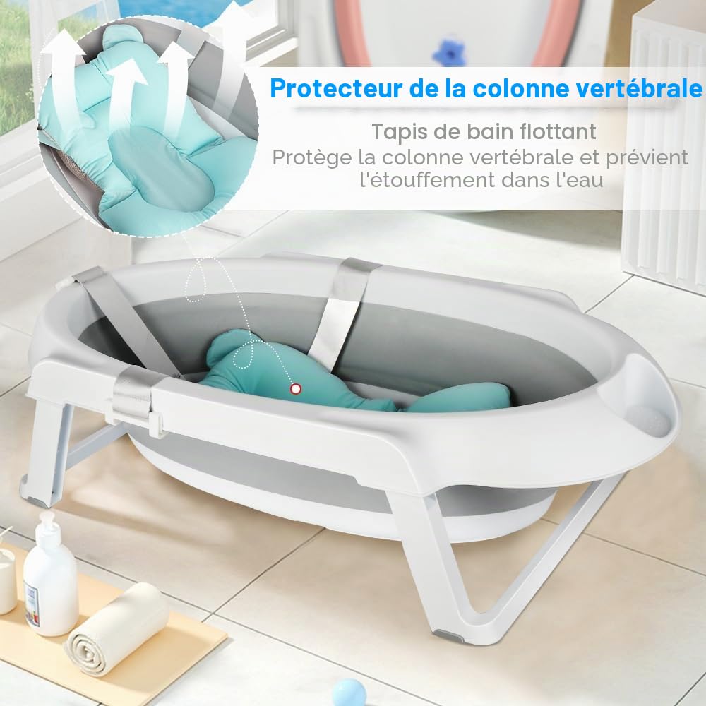 OHMG 3 in 1 Baignoire Ergonomique pour Bébé avec Support et Table à Langer,Fermeture Compacte,baignoire pliable bebe,baignoire bebe sur pied,bain bebe,pour nouveau-nés jusqu'à 3 mois