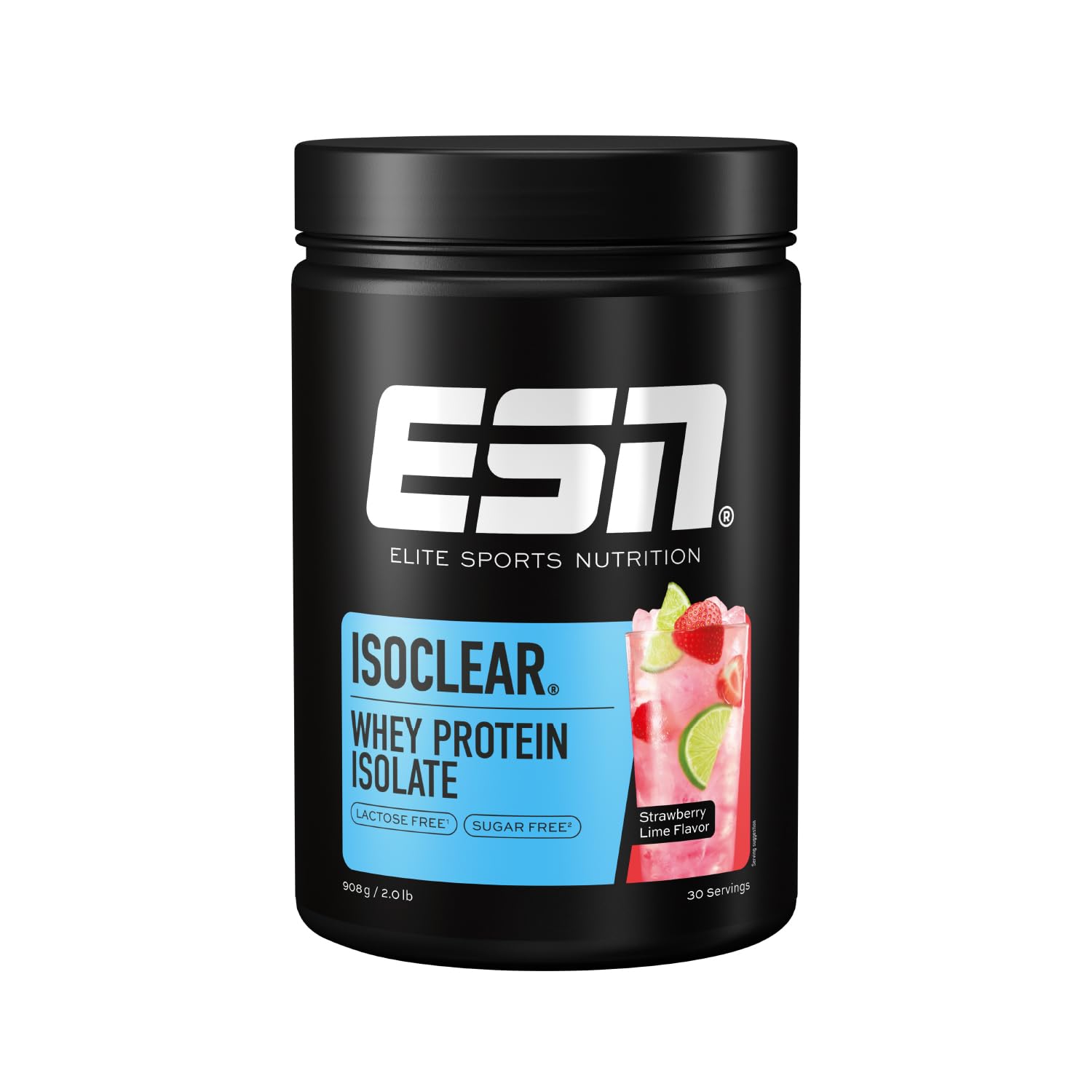 ESN ISOCLEAR Whey Isolate Protein Pulver, Strawberry Lime, 908 g | Proteinlimo mit fruchtig leckerem Geschmack, clear Whey - made in Germany
